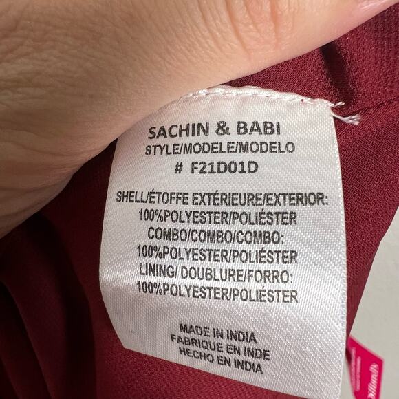 Sachin & Babi New Gabby Maroon Red Floral Jacquard Puff Sleeve Midi Dress Size 8 - Picture 13 of 14